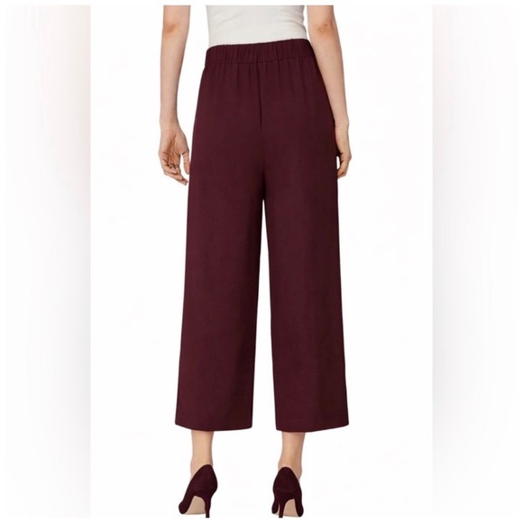 ANN TAYLOR Wide Leg Crop Pants Size 10 Burgundy NEW High Rise Trousers Career - Picture 4 of 11